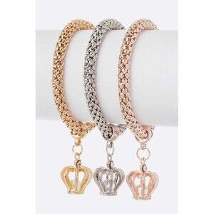 CZ Crown Charm Popcorn Bracelet Set